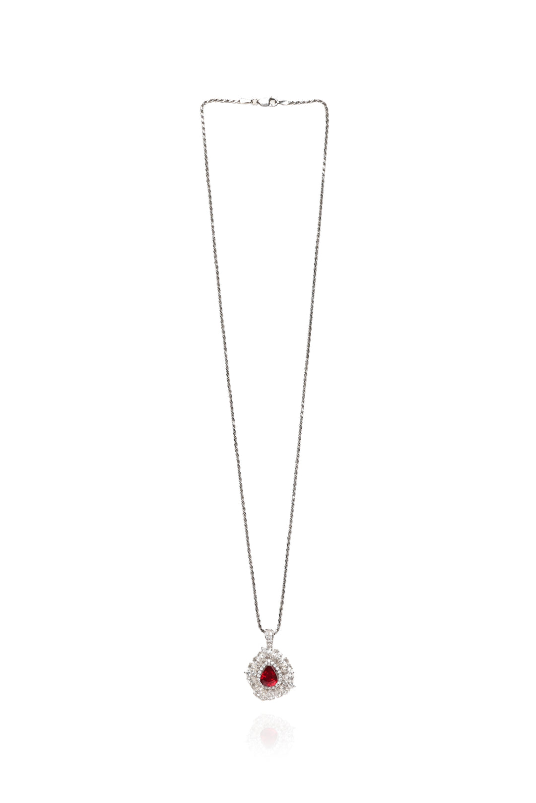 14K White Gold Multi Diamond & Ruby Pendant Necklace
