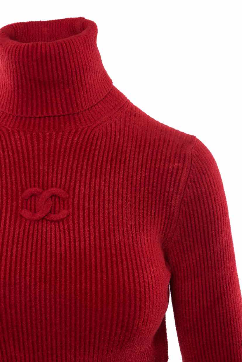 Chanel Size 38 2019 CC Logo Ribbed Turtleneck Sweater