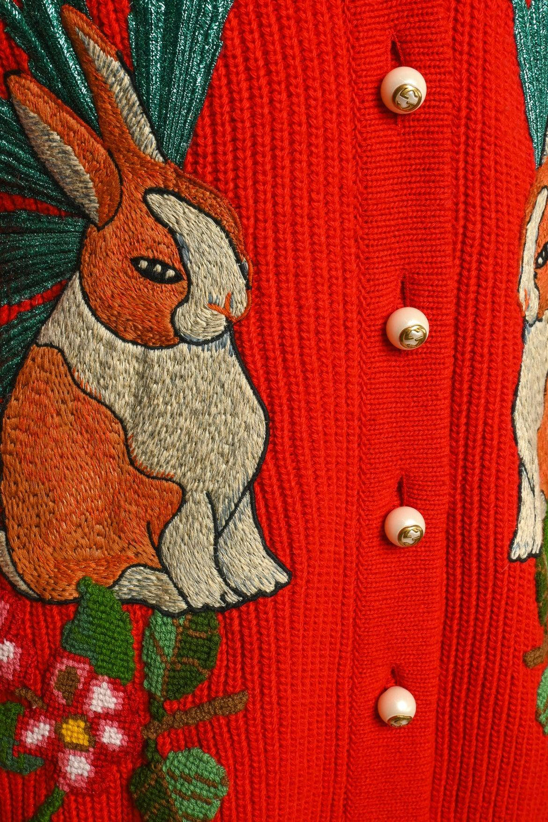 Gucci Size M 2017 Oversized Embroidered Rabbit Knit Wool Cardigan