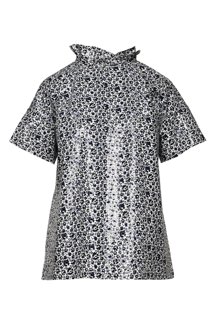 Jil Sander Size XS Coated Cotton Floral Mock Neck Tops