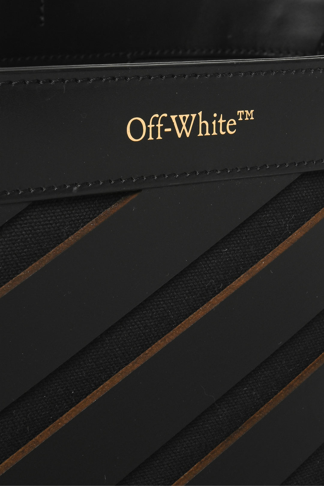 Off White Diagonal Cutout Leather & Canvas Tote