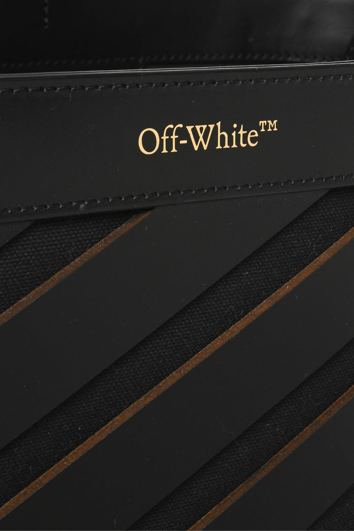 Off White Diagonal Cutout Leather & Canvas Tote