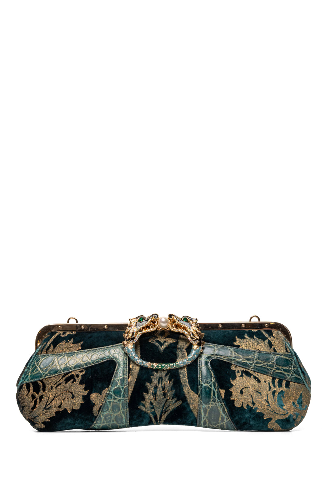 Gucci Tom Ford-Era F/W 2004 Crocodile Trim Velvet Dragon Clutch