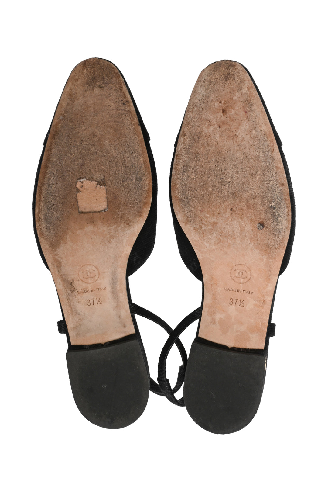 Chanel Size 37.5 Denim Printed Cap Toe Slingback Flats