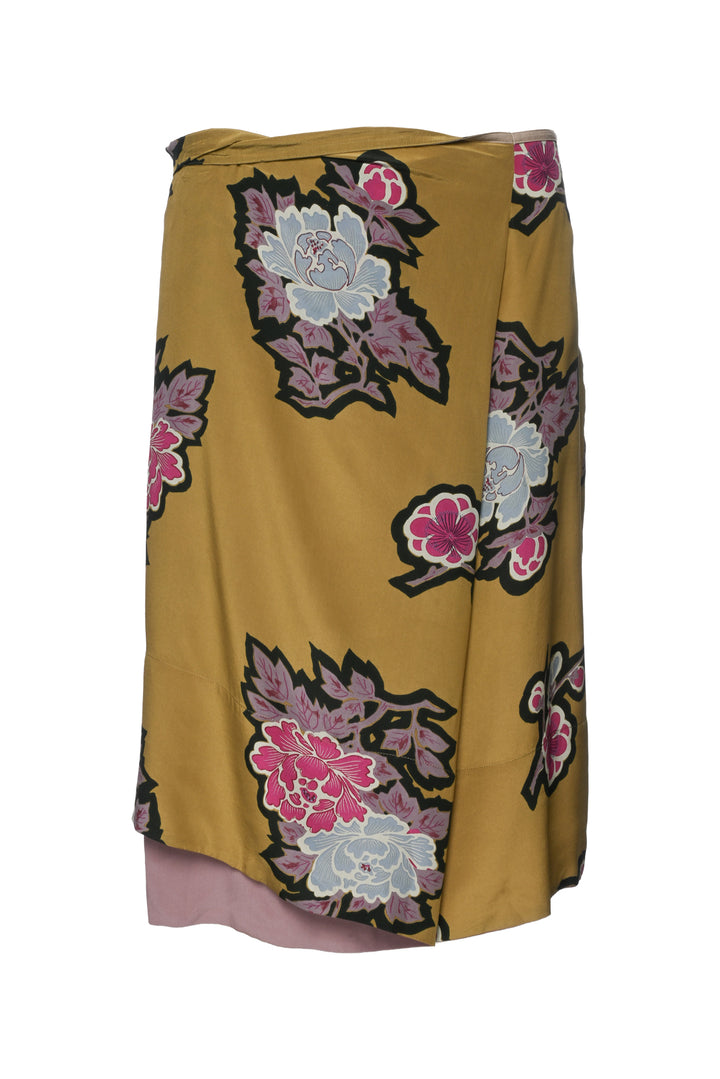 Dries Van Noten Size 40 Floral Silk Knee Length Skirt