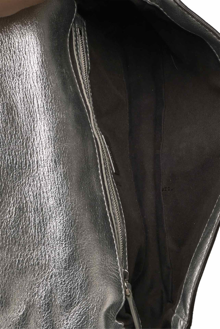 Fendi Metallic Silver Embossed Baguette Crossbody