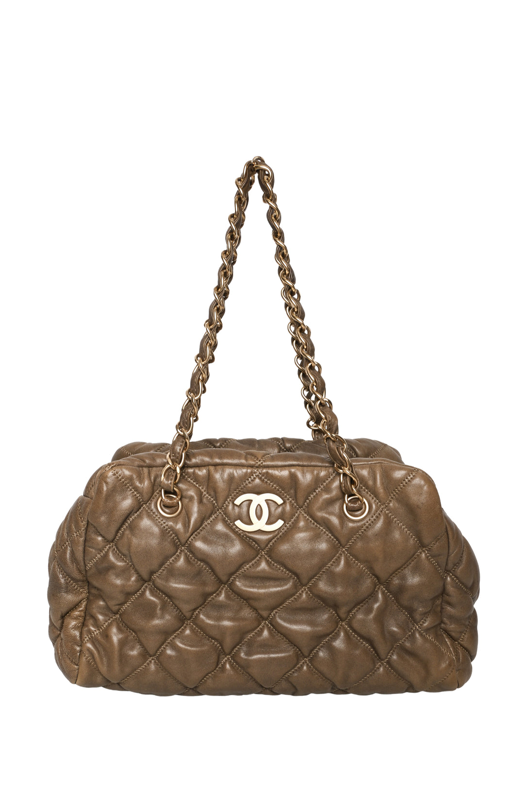 Chanel 2008-2009 Bubble Quilt Lambskin Medium Bowler Shoulder Bag