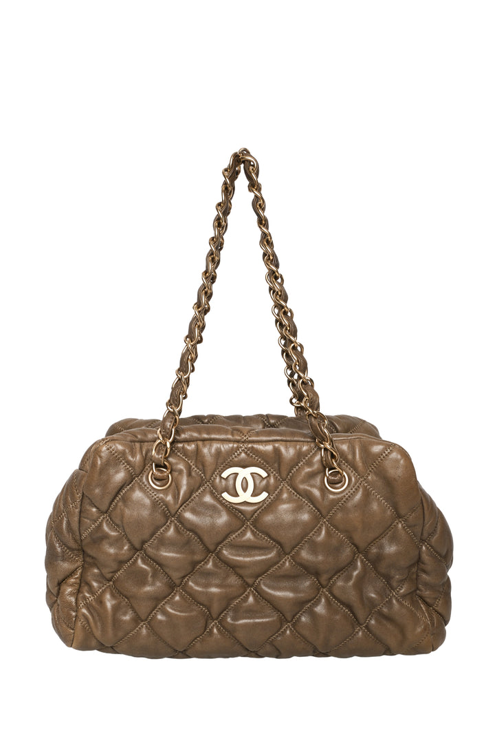 Chanel 2008-2009 Bubble Quilt Lambskin Medium Bowler Shoulder Bag