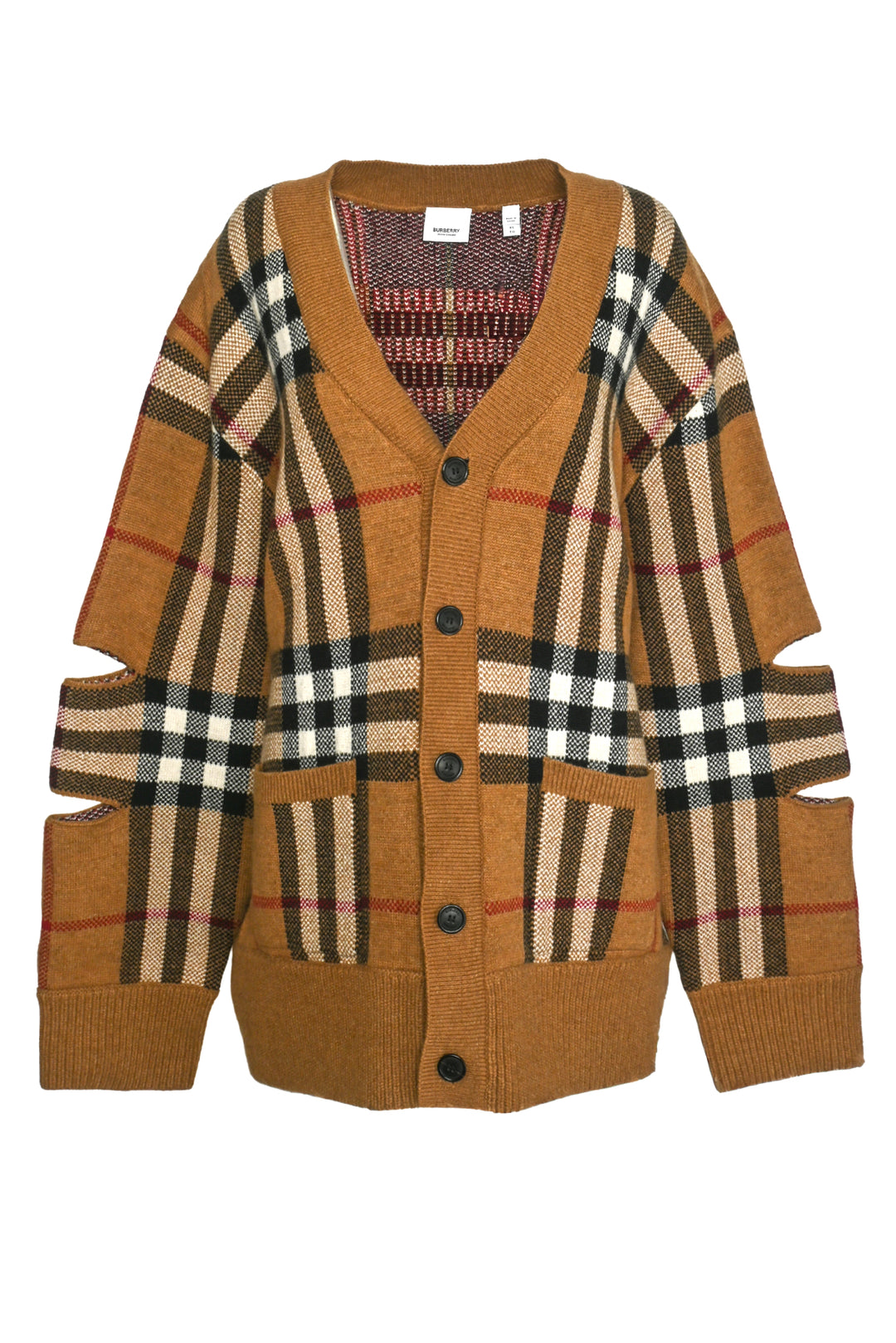 Burberry Size XL Cut-Out Sleeve Check Cardigan