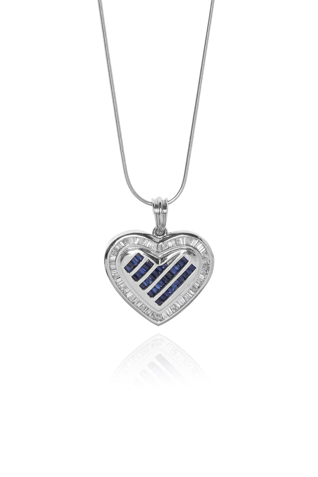 14K White Gold Necklace with Sapphire and Diamond Heart Pendant