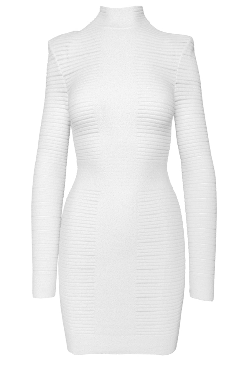 Balmain Size 34 Medical Stripe High Neck Dress