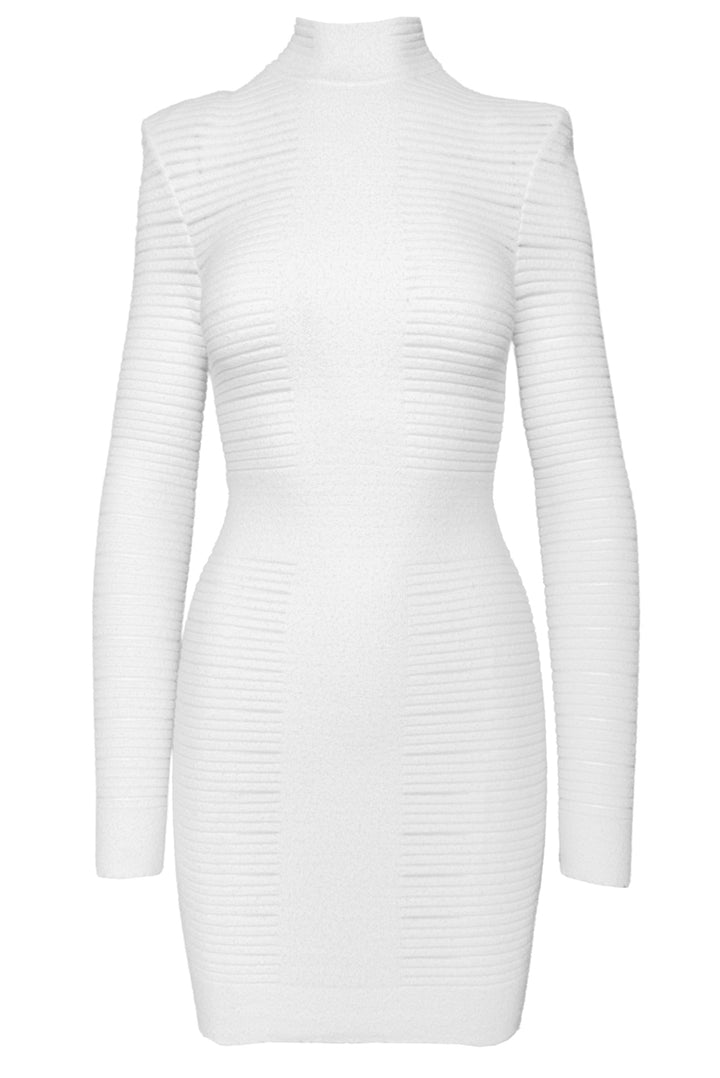 Balmain Size 34 Medical Stripe High Neck Dress