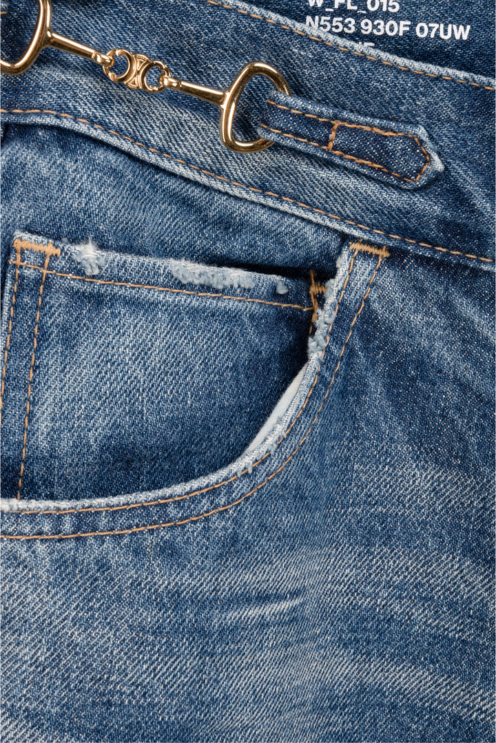 Celine Size 25 Triomphe Signature Cut Off Flare Jeans