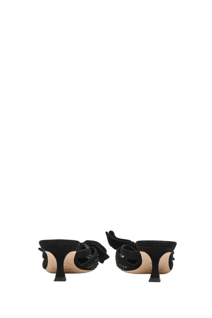 Jimmy Choo Size 38 Flaca Bow & Crystal Embellished Mesh & Suede Mules