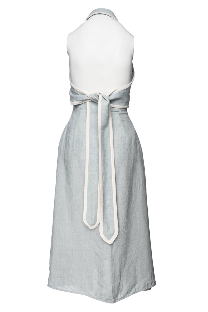 Max Mara Size 6 Caio Linen Halterneck Midi Dress