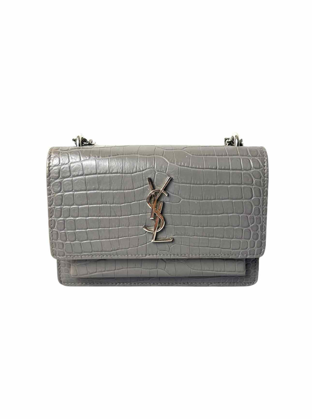 Saint Laurent  Croc Embossed Leather Sunset Chain Wallet Purse
