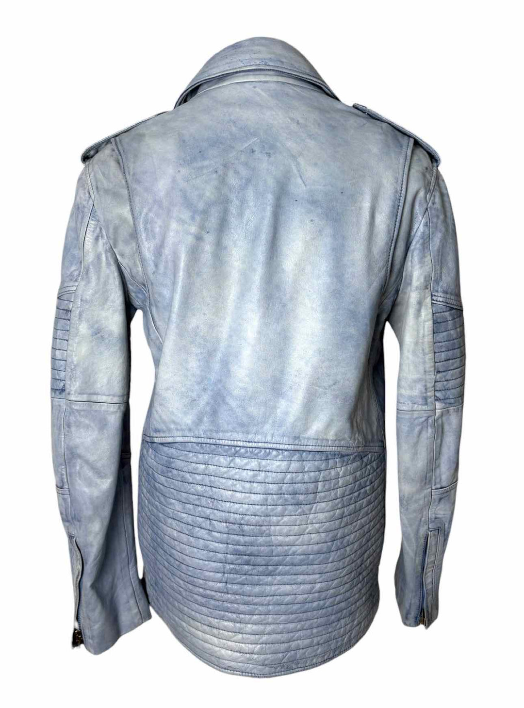 Alexander Wang Size 4 Blue Distressed Leather Moto Jacket