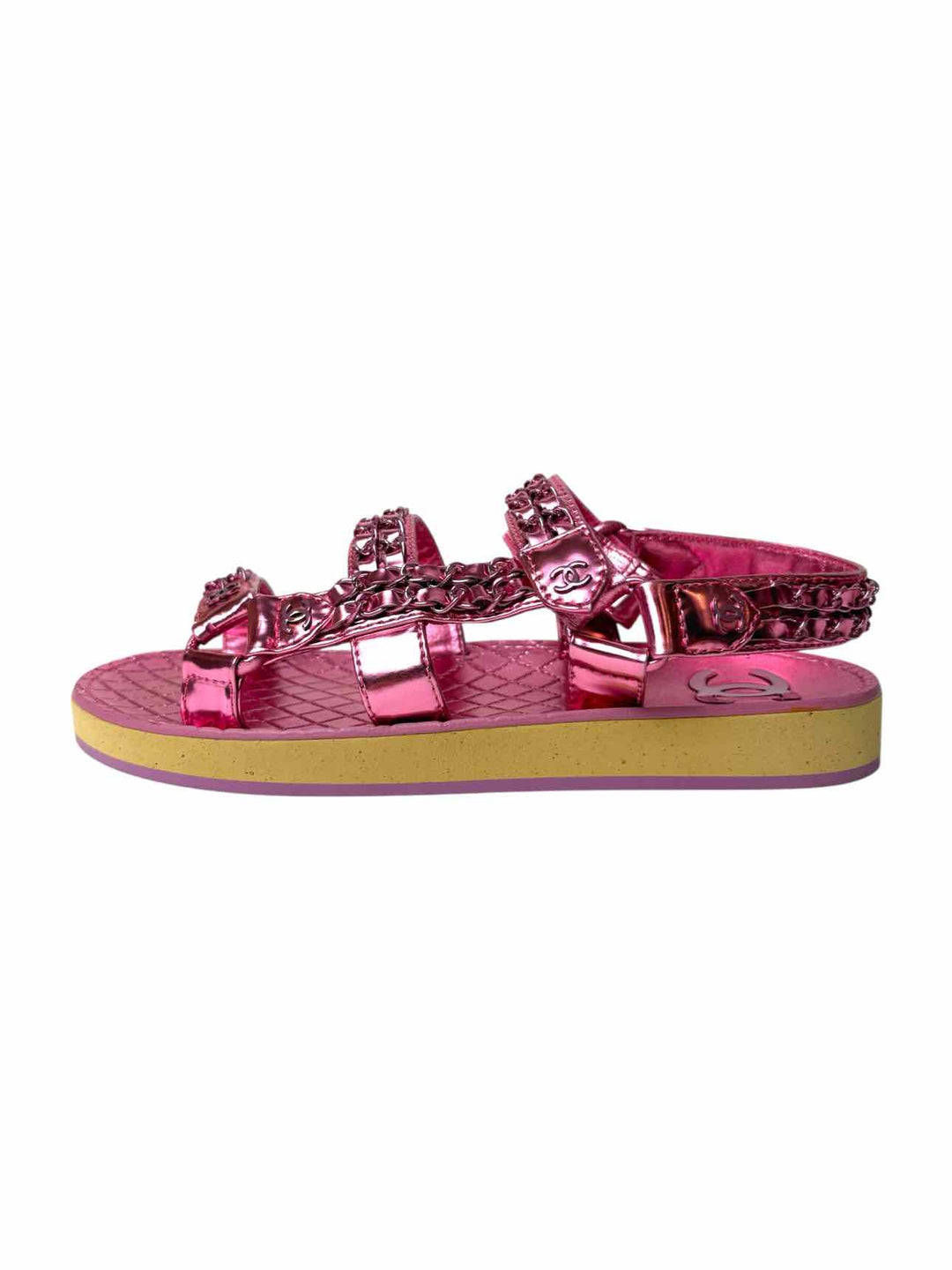 Chanel Pink Metallic Leather Cc Logo Size 38 Sandals