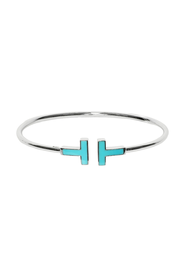 Tiffany & Co 18K White Golkd Turquoise Wire Bracelet