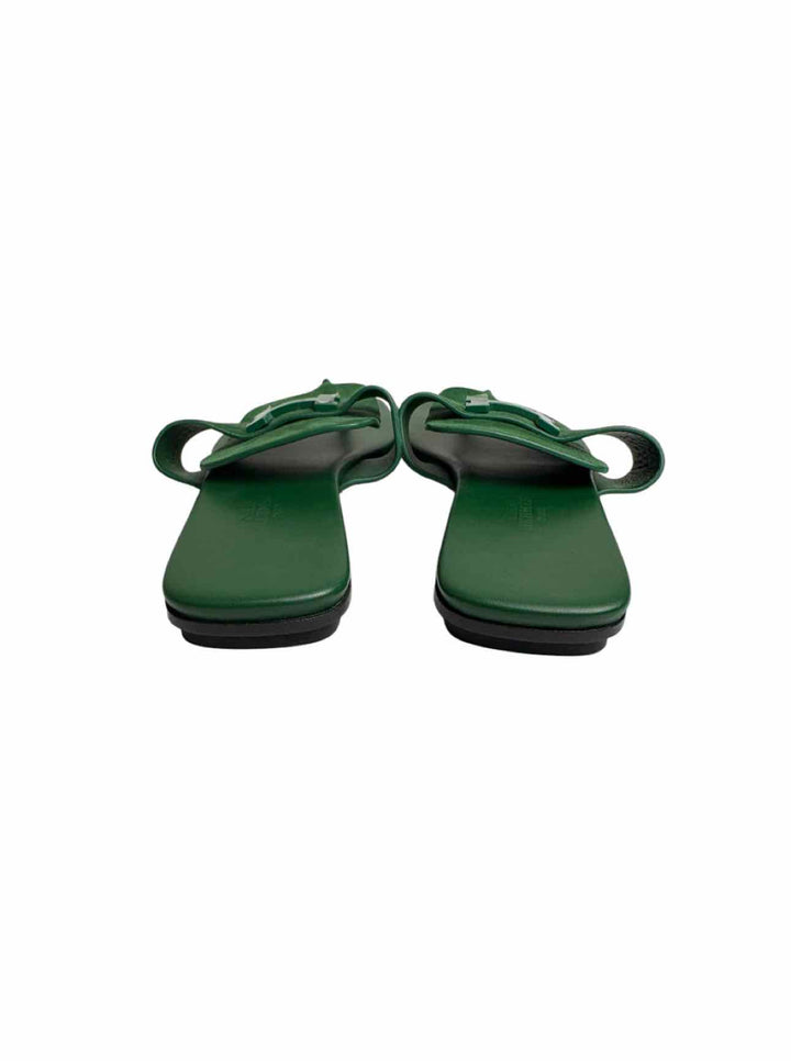 Hermes Size 37 Gallery Leather Logo Sandals
