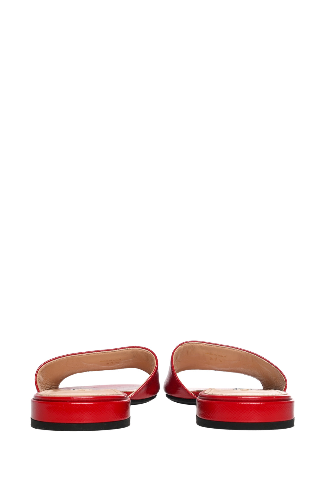 Prada Size 37.5 Saffiano Patent Leather Logo Slides
