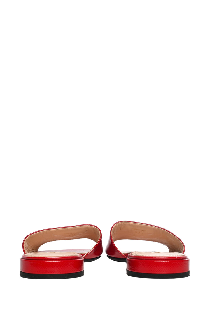 Prada Size 37.5 Saffiano Patent Leather Logo Slides