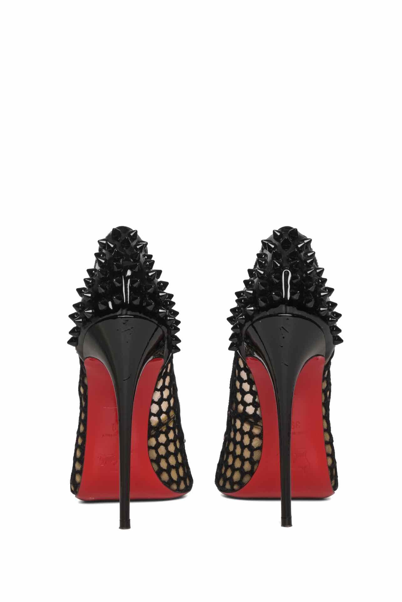 Christian Louboutin Size 39 Spiked Patent Leather & Fishnet Mesh