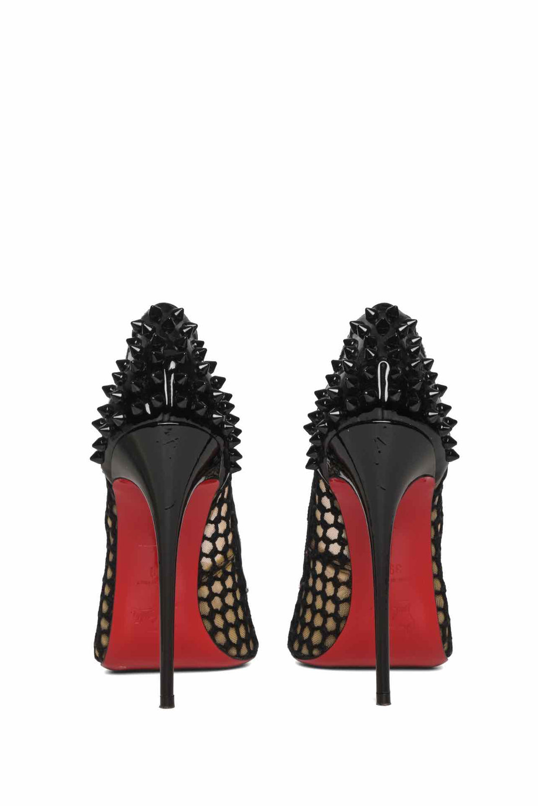 Christian Louboutin Size 39 Spiked Patent Leather & Fishnet Mesh Guni 120 Pumps