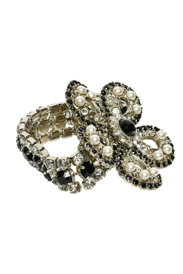 Miu Miu Crystal & Faux Pearl Flower Bracelet