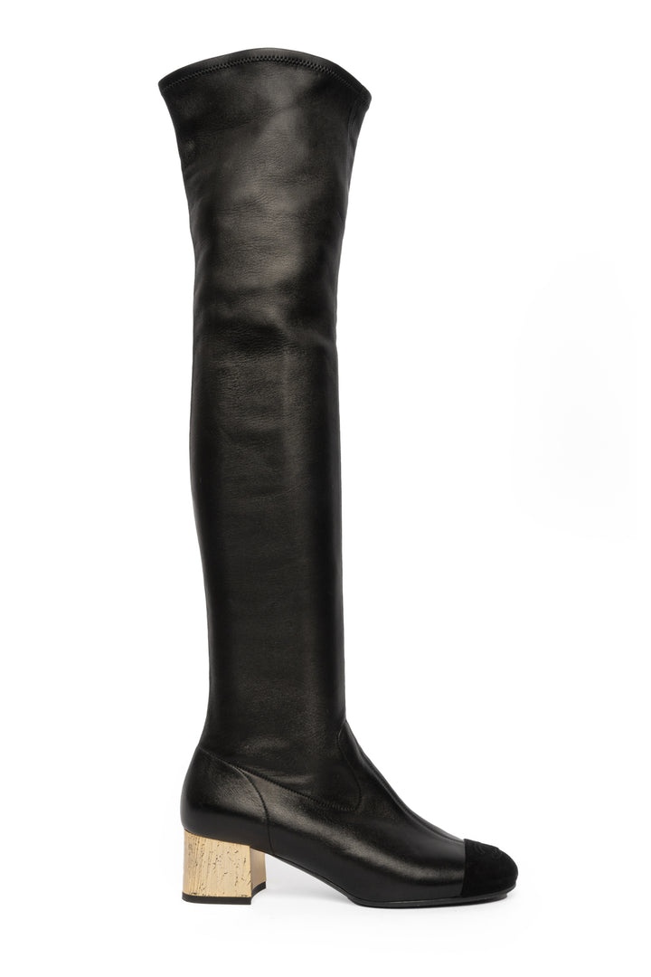 Chanel Size 35.5 Leather Over The Knee Boots