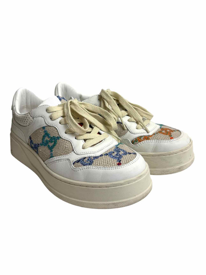 Gucci Size 38 GG Embroidered Detail Leather Sneaker