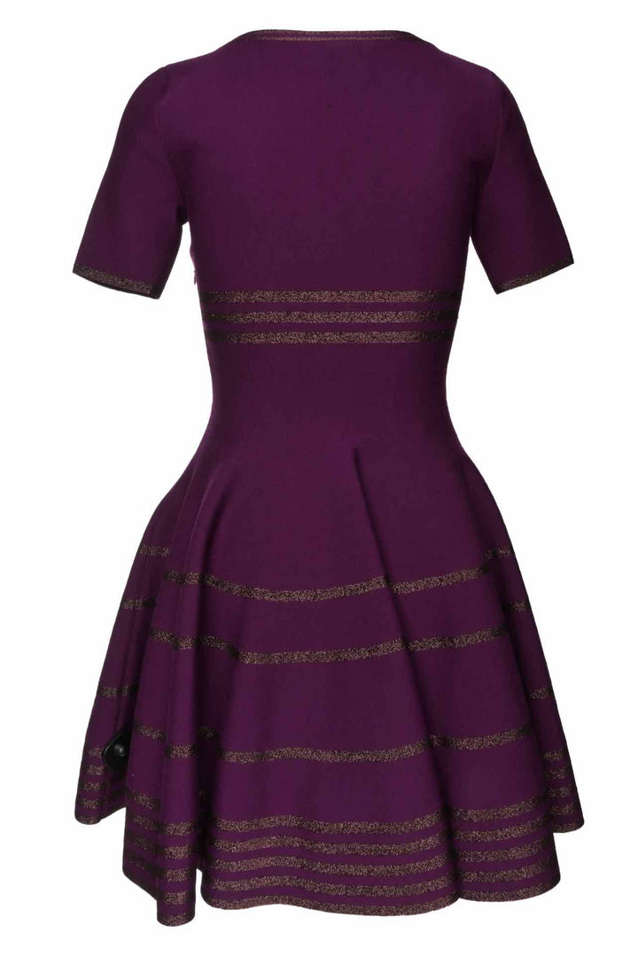 Yves Saint Laurent Size M Metallic Striped Short Sleeve Knit Dress