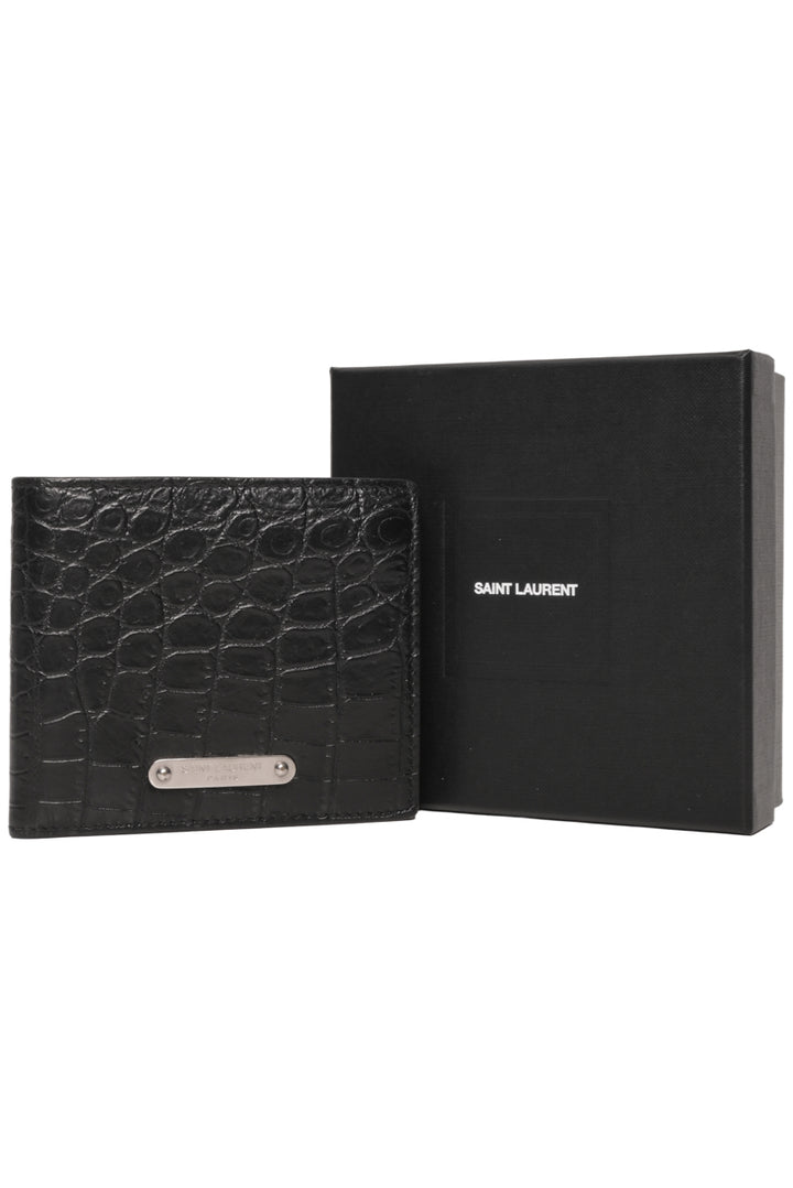 Saint Laurent Croc Embossed Bi-fold Wallet
