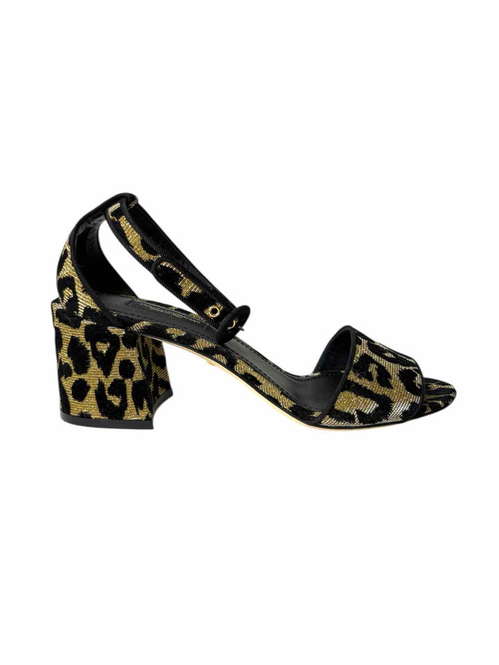 Dolce & Gabbana Size 37 Leopard & Gold Sparkle Sandals