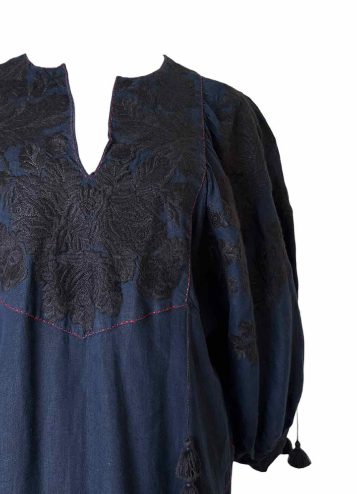 VITA KIN Size OS Floral Embroidered Linen Dress
