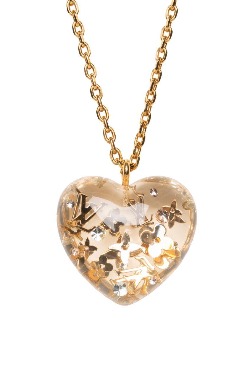 Louis Vuitton Clear Resin Monogram Inclusion Heart Pendant Necklace
