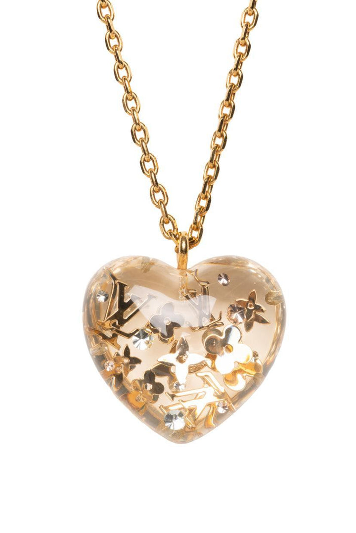 Louis Vuitton Clear Resin Monogram Inclusion Heart Pendant Necklace