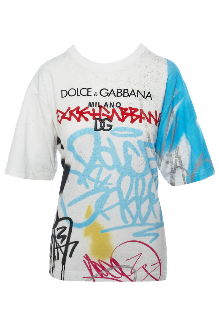 Dolce & Gabbana Size 38 Men's Graffiti Embroidered Logo T-shirt