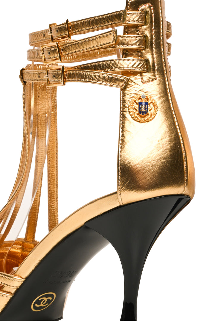 Chanel Size 36.5 Metallic Leather T-Strap Pumps