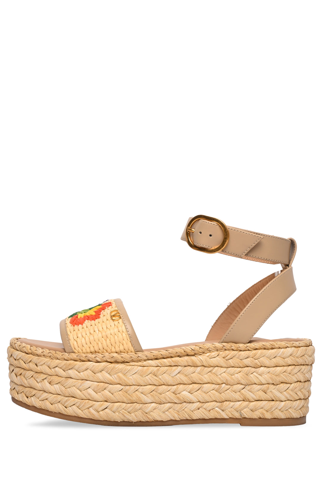 Valentino Size 35 Bribri Woven Floral Raffia Platform Espadrille Wedges