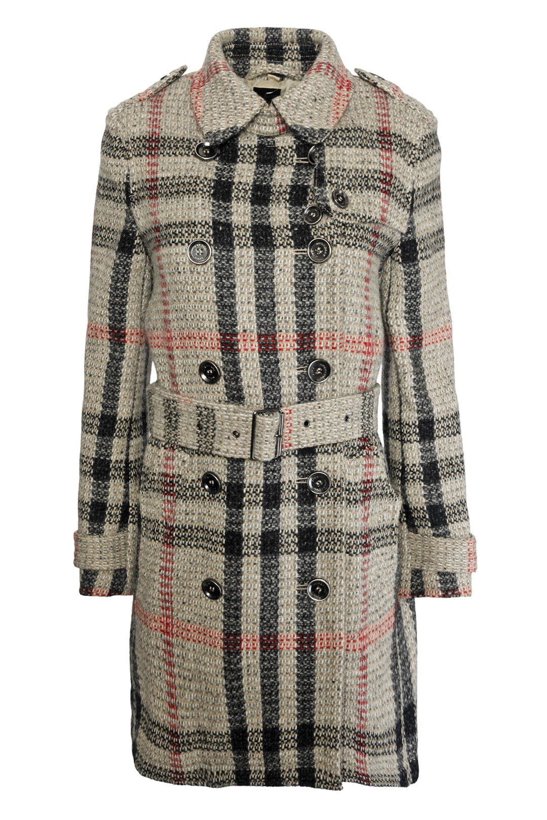 Burberry Brit Size 6 Double Breasted Knit Check Wool Coat