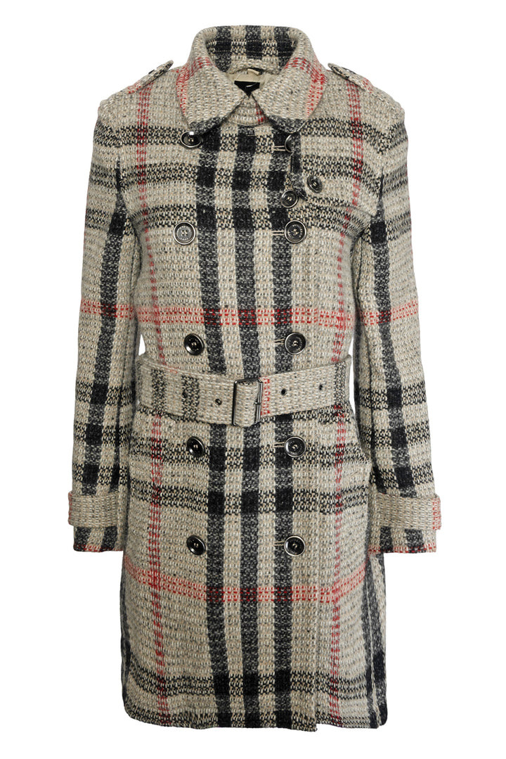 Burberry Brit Size 6 Double Breasted Knit Check Wool Coat