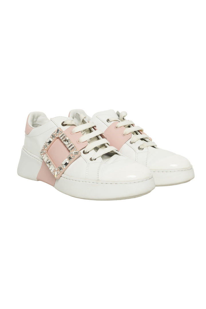 Roger Vivier Size 39.5 Viv' Skate Strass Buckle Leather Sneaker