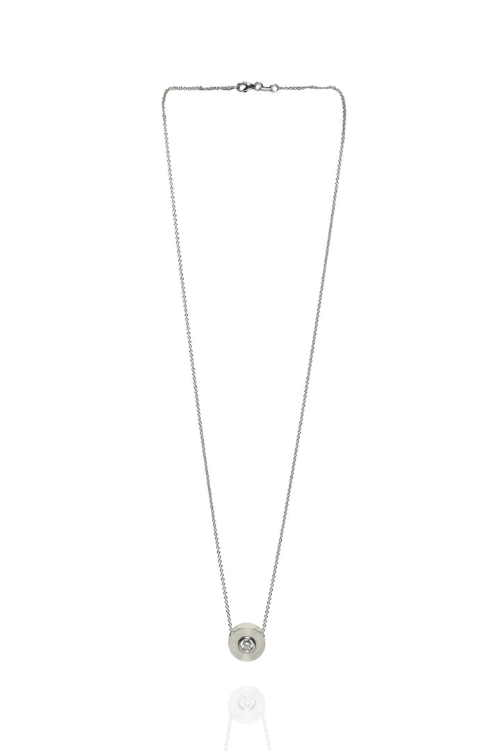 Stittgen 19K Brushed White Gold Diamond Solitaire Pendant Necklace