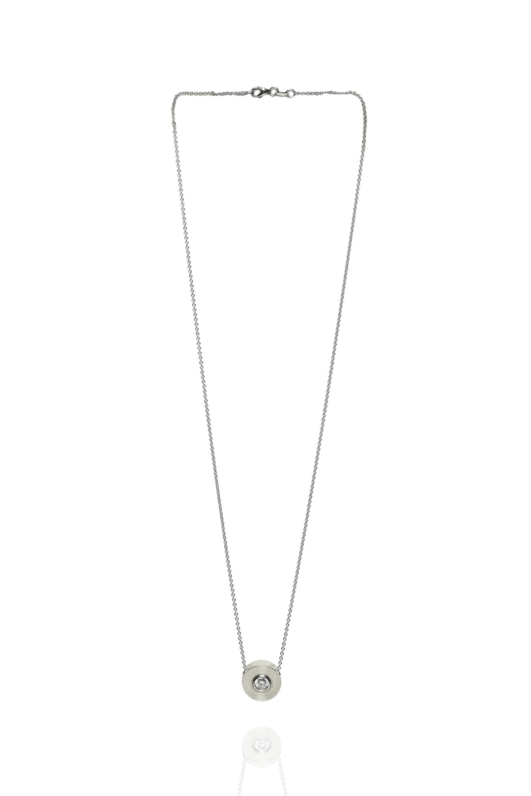 Stittgen 19K Brushed White Gold Diamond Solitaire Pendant Necklace