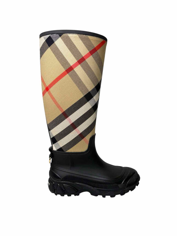 Burberry Size 37 House Check Tall Rubber Boots
