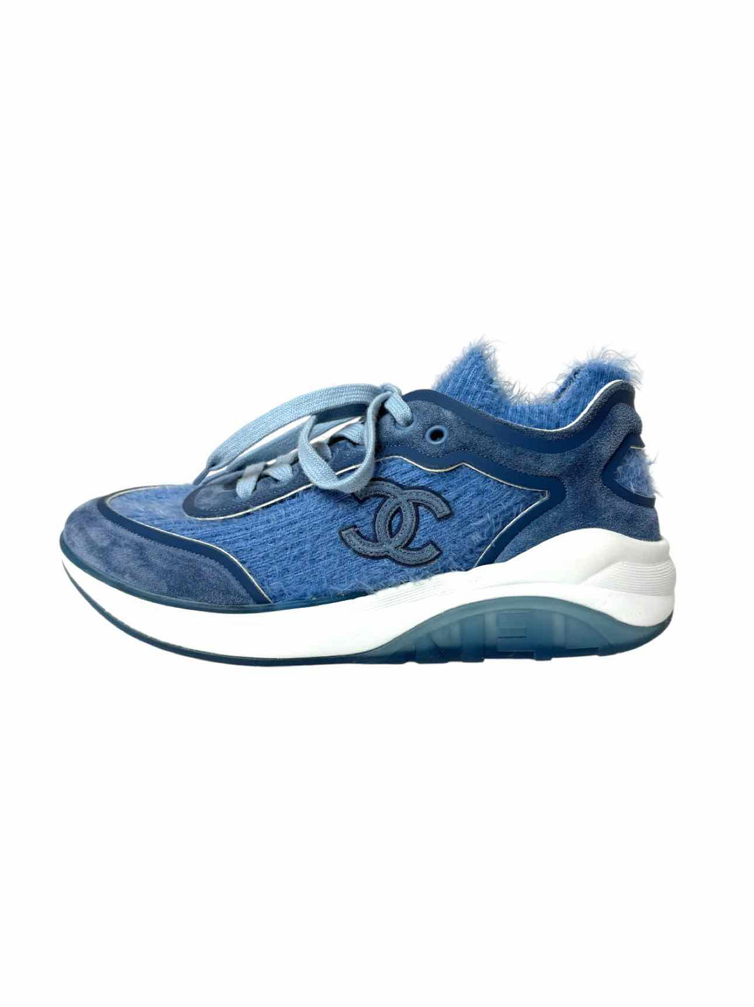 Chanel Size 37.5 Interlocking CC Logo  Fabric & Suede Sneaker