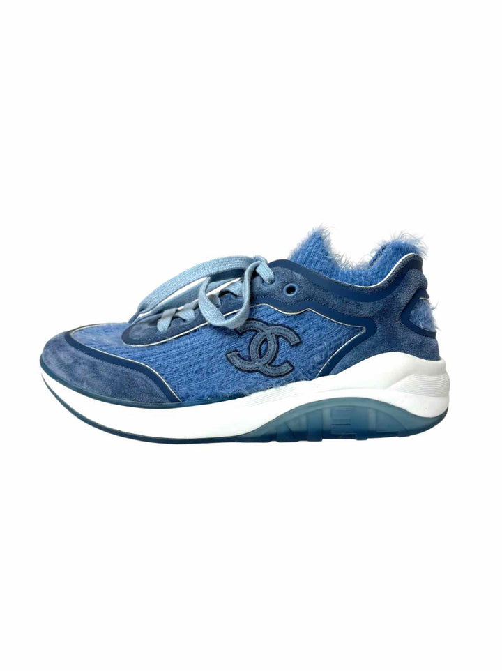 Chanel Size 37.5 Interlocking CC Logo  Fabric & Suede Sneaker