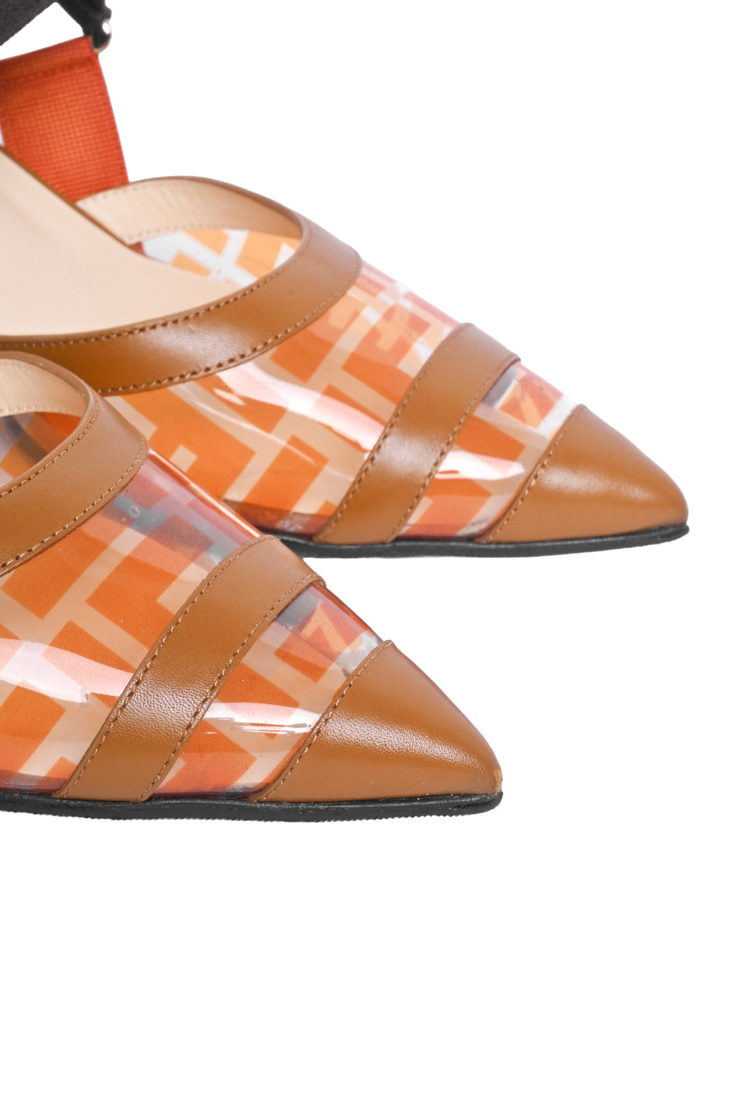 Fendi Size 39 Brown and Orange PVC Colibri Slingback Pumps