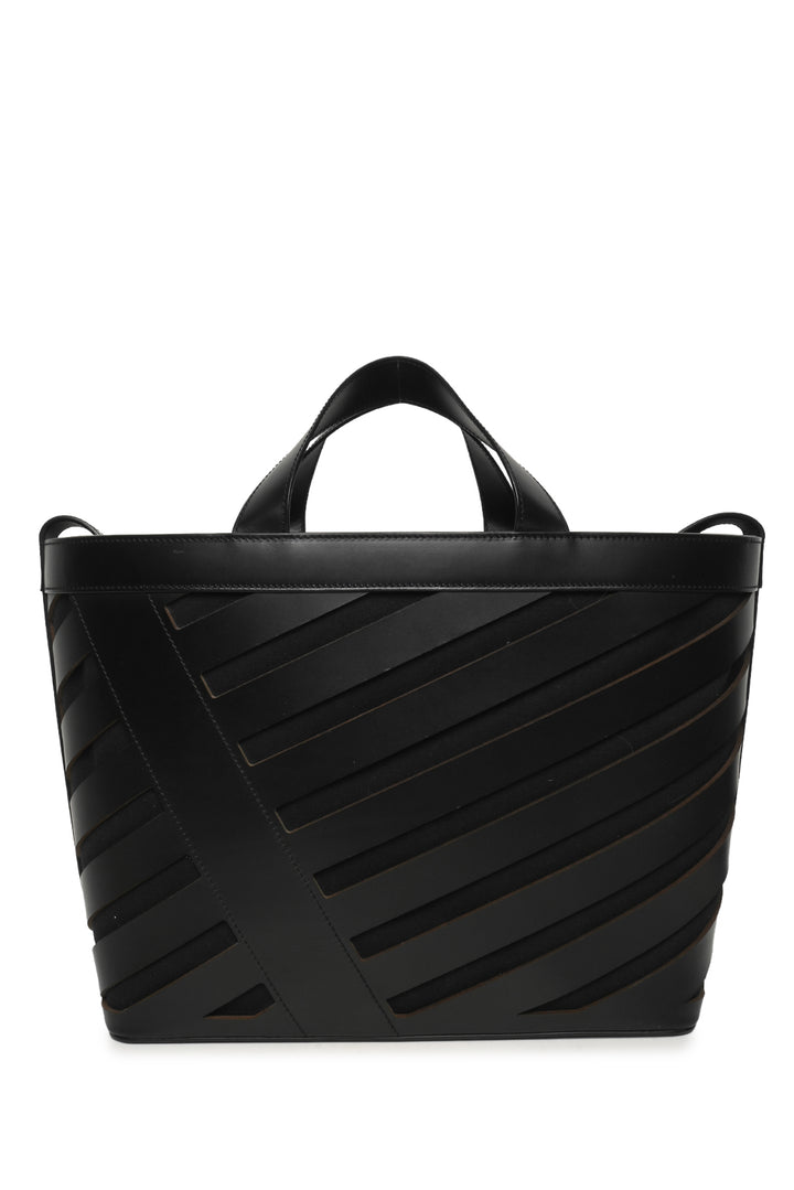Off White Diagonal Cutout Leather & Canvas Tote
